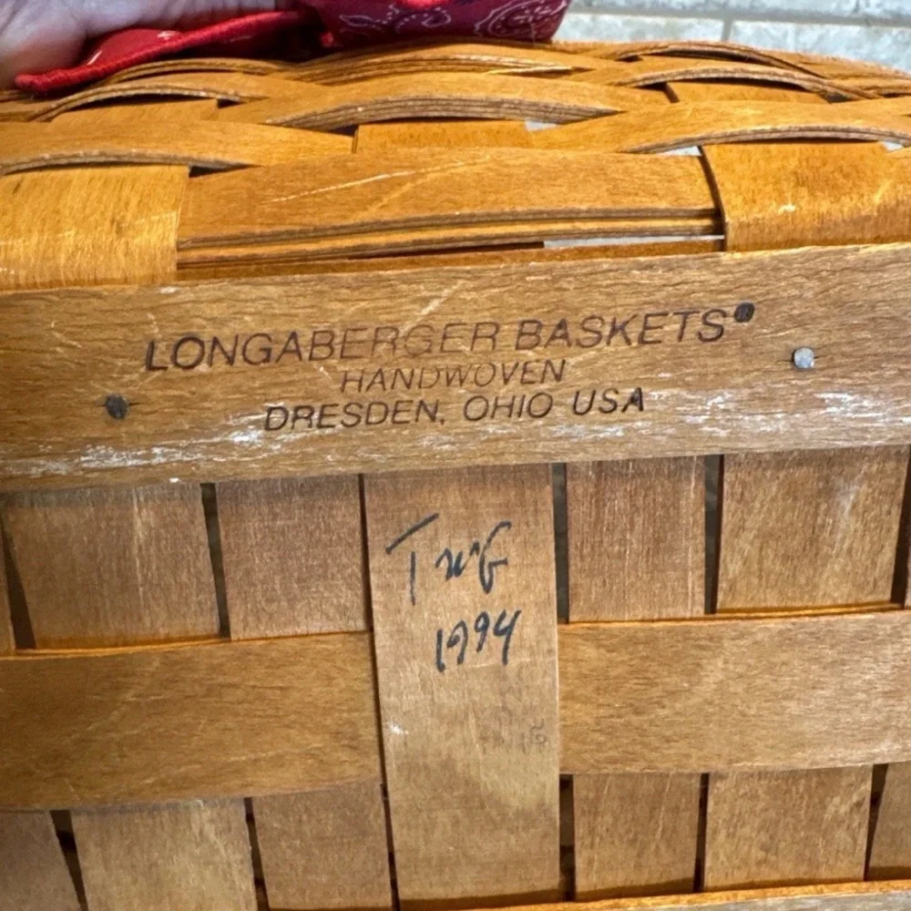 Longaberger Handwoven Basket with Red Bandanna